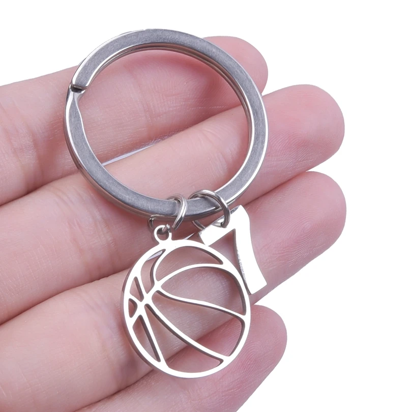 0-9 Number Charm Hollow Basketball Pendant Keyring Stainless Steel Key Rings For Women Men Accessories Jewelry Anniversary Gift