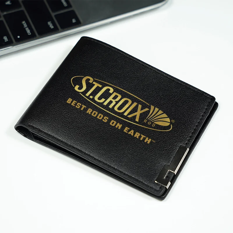 ST CROIX PU LEATHER BIFOLD WALLET MENS DESIGN SLIM DURÁVEL LIGHTWEIGHT BUSINESS STYLE COM IMPRESS DE LOGOTIPO DE OURO