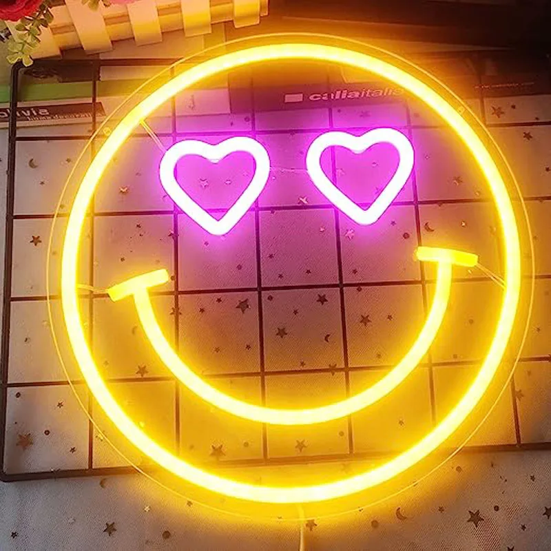 Smiley Face Neon LED Logo Decoração da parede, adequado para o quarto, adequado para o quarto das crianças, Holiday Party Gifts