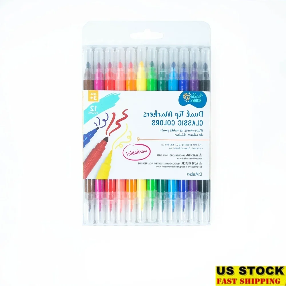 

Washable Dual Tip Markers Brush and Fine Tips Assorted Classic Colors 12 Count