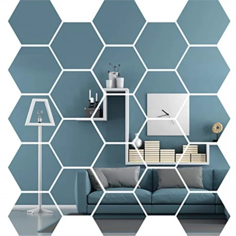 

4Pcs/Set Mirror Acrylic HexagonalWall Sticker Living Room Decor Flexible Removable Setting Mirror Self Adhesive Sheet Non Glass