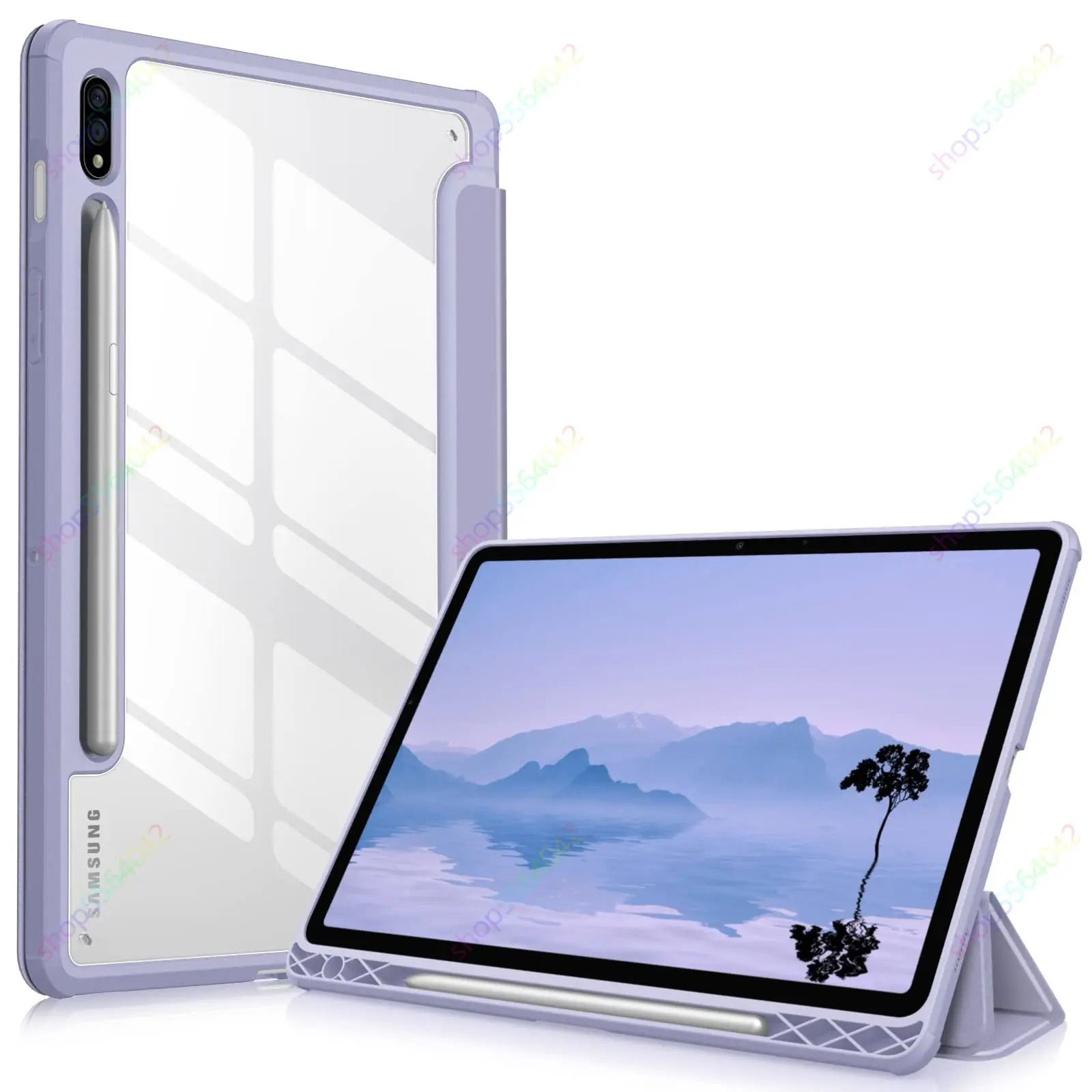 With S Pen Holder Magnetic Case for Samsung Galaxy Tab S8 11inch SM-X700 X706 Shockproof Cover with Clear Transparent Back Shell