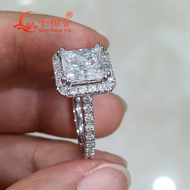 S925 Silver 8*8mm 3ct square hola d vvs white Moissanite ring Men women Ring Luxury Style gift dating