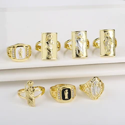 7 Style Gold Plated St. Jude Adjustable Ring Classic Religious Zirconia Open Finger Ring for Man Woman Party Jewelry Couple Gift