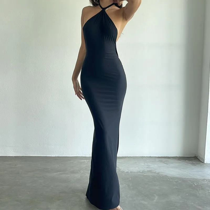 

Ele Bla Sexy Bal Long Neline Gown for Women Polyester Fiber mid Waist Spring Summer Autumn Season H-ape Dr