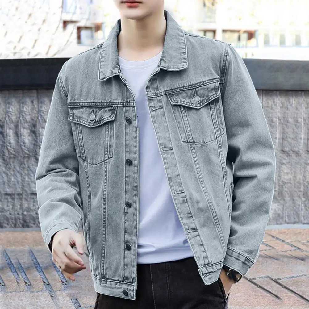 

Men Denim Jacket Loose Single-breasted Long Sleeve Men Outerwear Retro Hip Hop Style Multi Pockets Casual Men Coat Streetwear