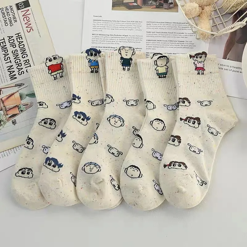 

New Adult Japanese Anime Crayon Shin-chan Socks Kawaii Cartoon Combed Cotton Sports Socks Women's Mid-calf Socks Average Size