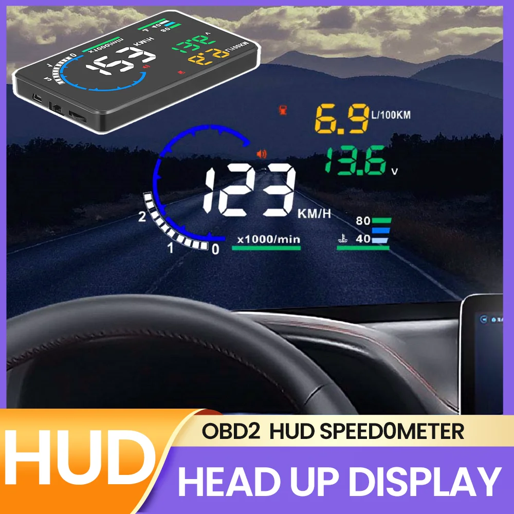 

Auto Parts For EUOBD OBD2 OBDII HUD Digita Speedometer Head-Up Display 5.5'' Windshield Projector Shift Reminder Overspeed Alarm