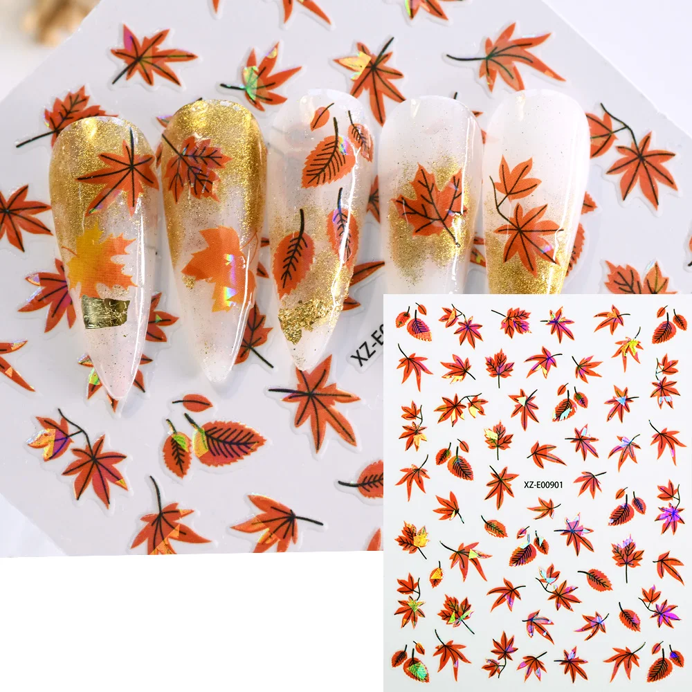 12 pezzi 3D adesivi per nail art con foglie d'acero del Ringraziamento glitter arancioni foglie autunnali adesivi in lamina d'oro autunno per decorazioni per manicure
