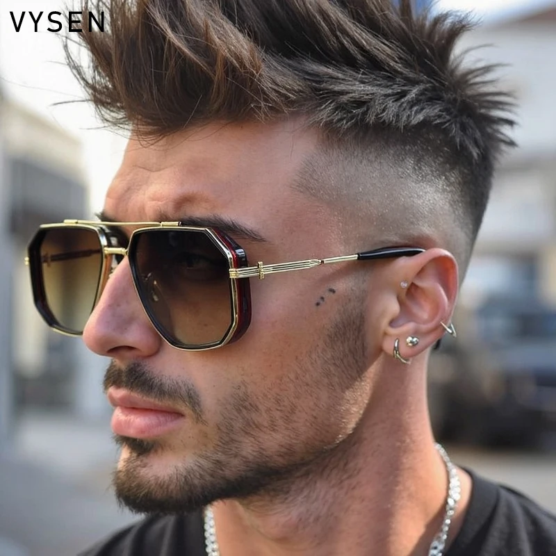 Occhiali da sole quadrati Steampunk oversize da uomo 2025 Luxury Brand Occhiali da sole vintage in metallo a doppio raggio Occhiali da sole alla moda per la guida all'aperto