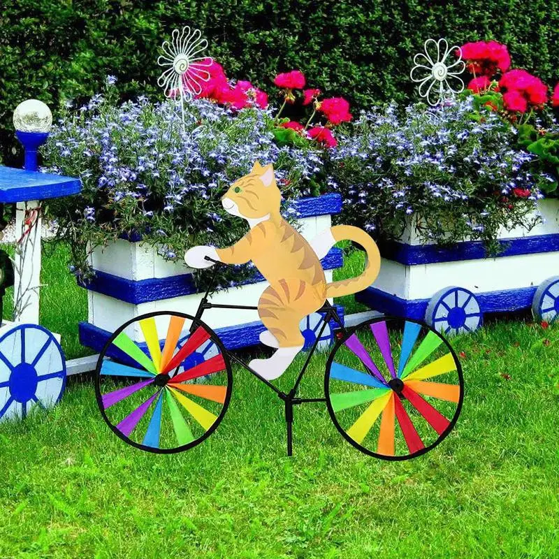 Animal Bike Wind Spinner Cat Puppy Windmill Outdoor Garden Decoration Pinwheel Home Yard Art Decoration Gift