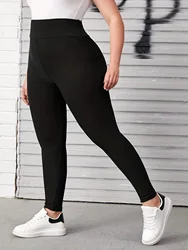 New Trend Black Plus-size Leggings ad alta elasticità indossano pantaloni a nove punte a vita alta più pantaloni a piedi piccoli in tinta unita grassi