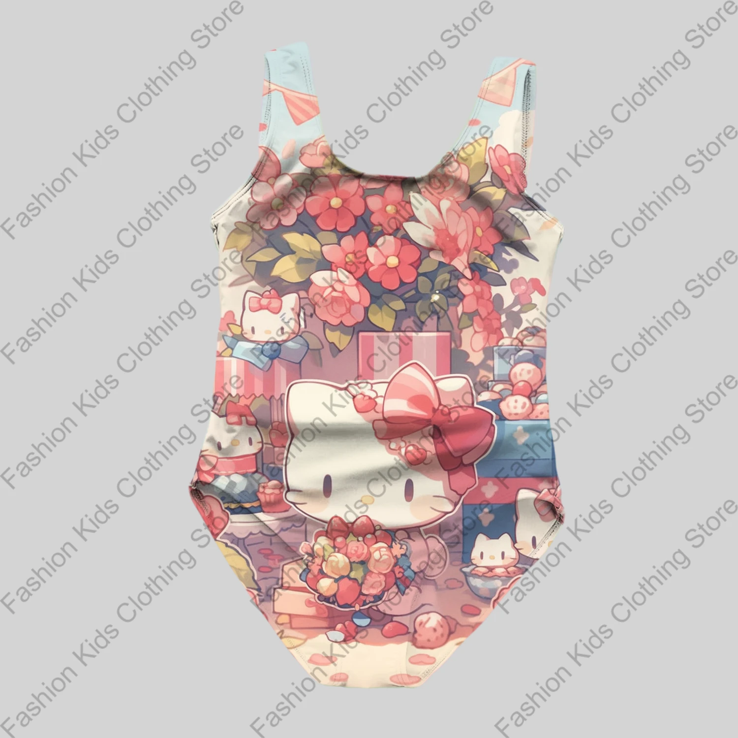 MINISO Girls Summer One-Piece Swimsuit Fashion Cartoon Cute Hello Kitty & Friends Print Women Swimwear Sleeveless Swim Clothing