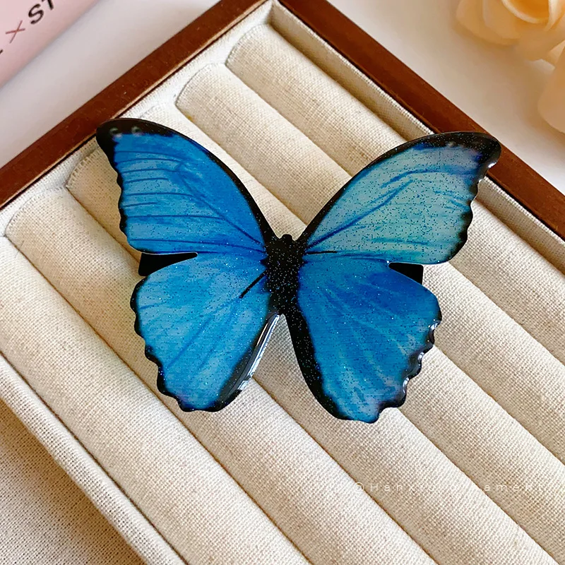 Fairy Dark Blue Gradient Butterfly Shiny Duckbill Hair Clips for Women Pastoral New Premium Dreamy Fashion Luxury Accessories