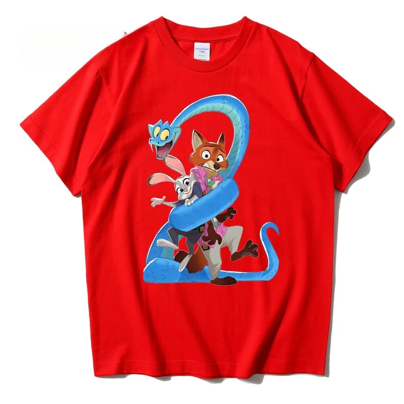 ديزني كريزي نيو زوتوبيا جوديث نيك كارتون مطبوعة أزياء زوجين تي شيرت فضفاض كبير الطبعة الكورية قصيرة الأكمام أعلى #2