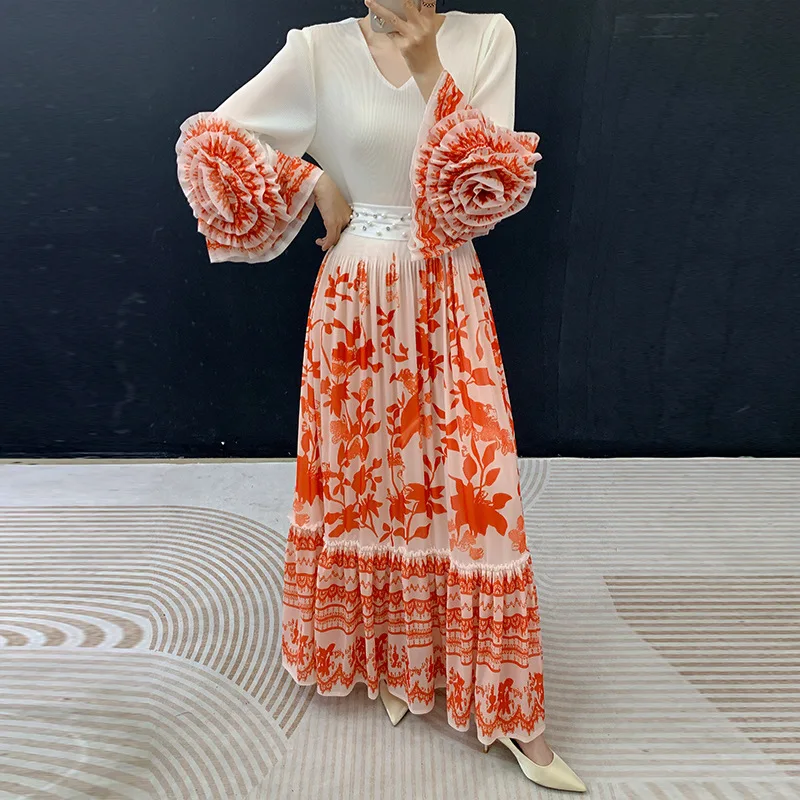 

Stylish and Elegant Women’s Dress with Geometric Print Loose Fit Plus Size and Petal Sleeves – Perfect for Evening Wear