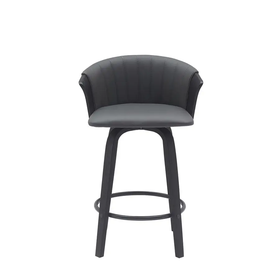 

Diana 26 Seat Height Mid Century Modern Swivel Black Wood Bar Stool for Kitchen Island Counter in Gray Faux Leather