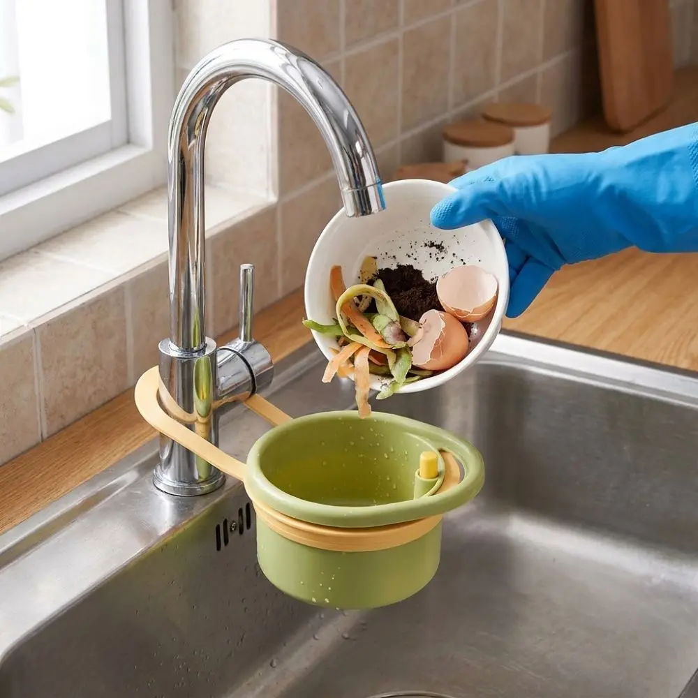 Hanging Sink Strainer Basket Quickly Drain Plastic Kitchen Drain Basket Detachable Press-Type Bottom Release Food Garbage Filter
