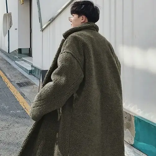 홍콩 스타일 양털 두꺼운 롱 코트 남성 겨울 골지 코트 큰 사이즈 패딩 점퍼 인터넷 스타 따뜻하게 유지