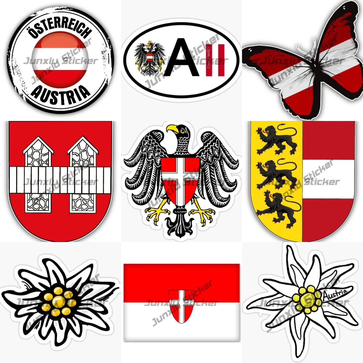 

Edelweiss Austria Sticker Innsbruck Linz Stamp Austrian Coat of Arms Flag Decal UV Protected Cover Decorative Bumper Waterproof