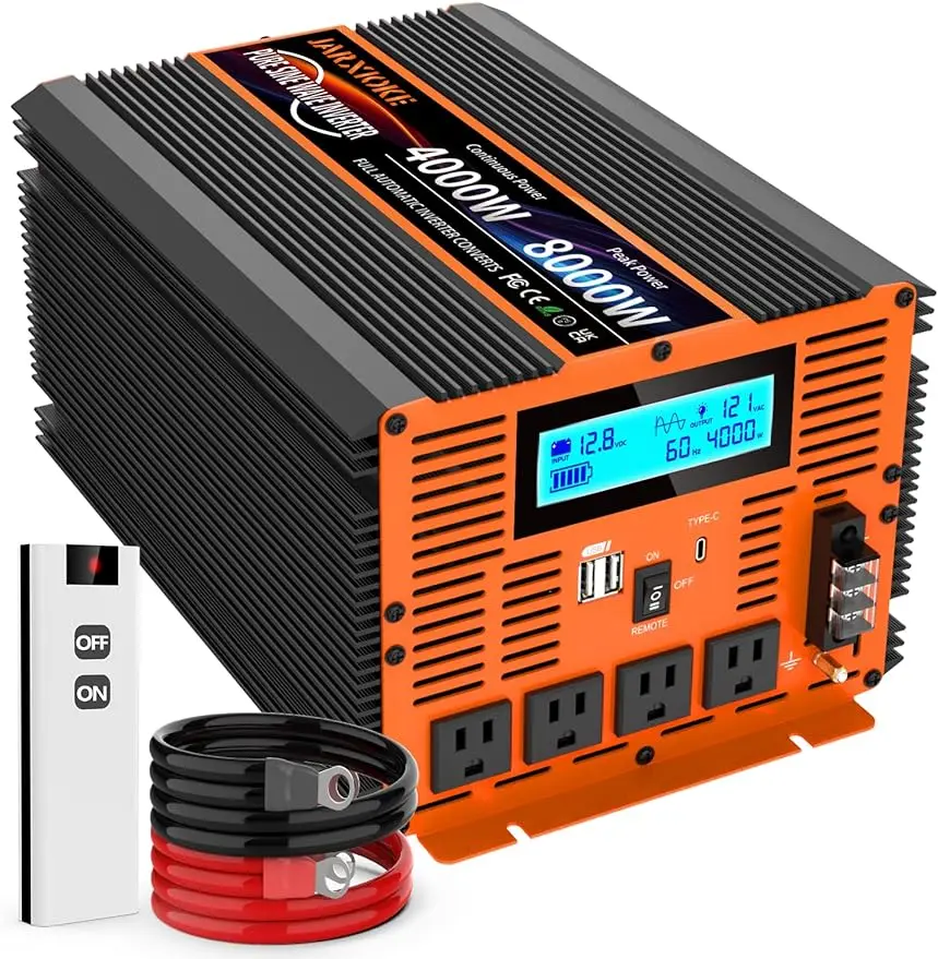 

4000 Watt Pure Sine Wave Power Inverter 12V DC to 110V 120V Converter for Family RV Off Grid Solar System Car with Type-C Ports