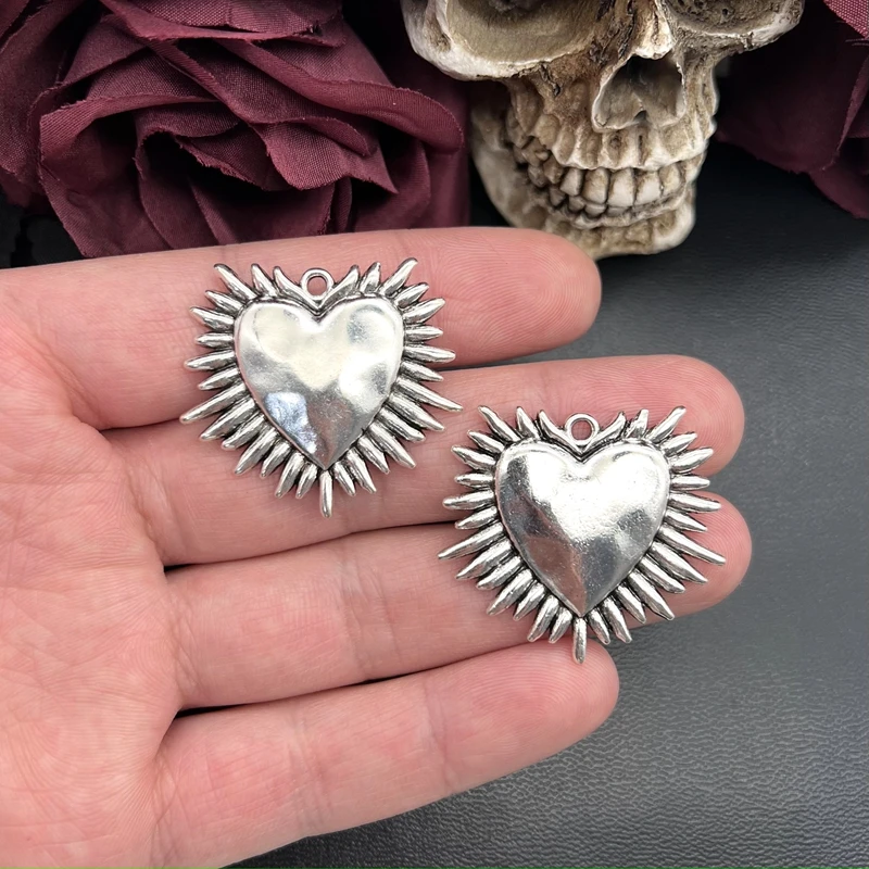 4pcs 32*36mm Antique Silver Barbed Wire Sacred Heart Pendant Designer Charms Fit Jewelry Making DIY Jewelry Findings Making