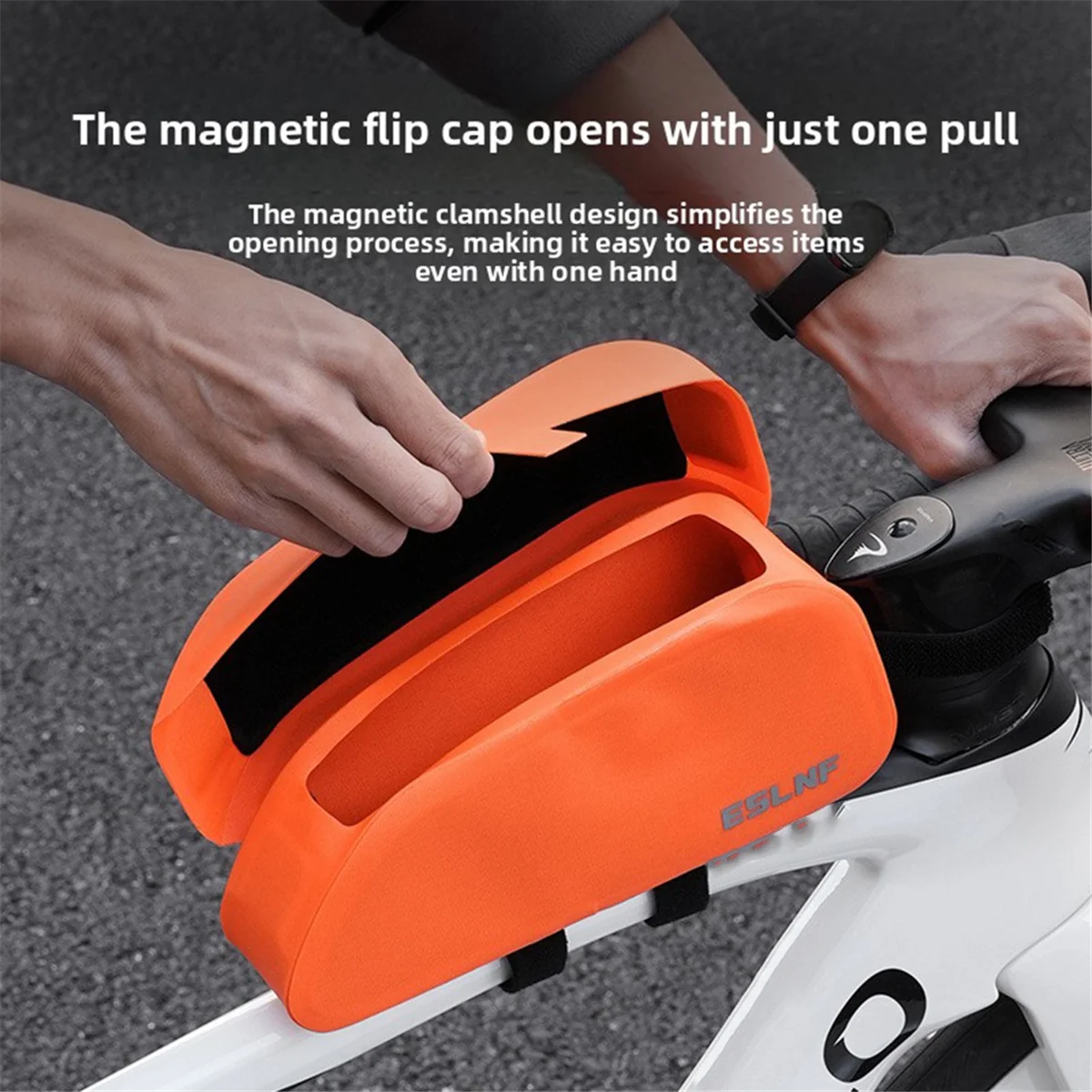 

ABYB Waterproof Bicycle Frame Bag Hard Shell Magnetic Suction Front Tube Bag for and Road Bikes Cycling Accessories Orange