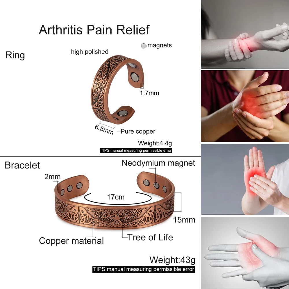 Magnetic Pure Copper Yggdrasil Adjustable Bracelet & Ring Set