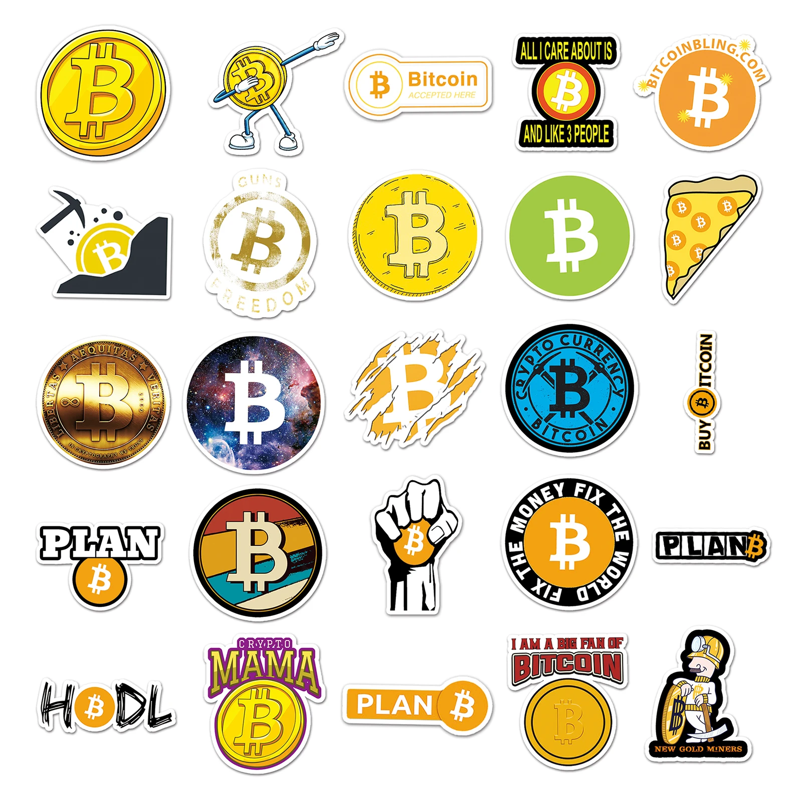 50pc Gold Bitcoin Series Cartoon Cute Graffiti Stickers Suitcase Laptop Guitar Skateboard Personalized Decoration Stickers