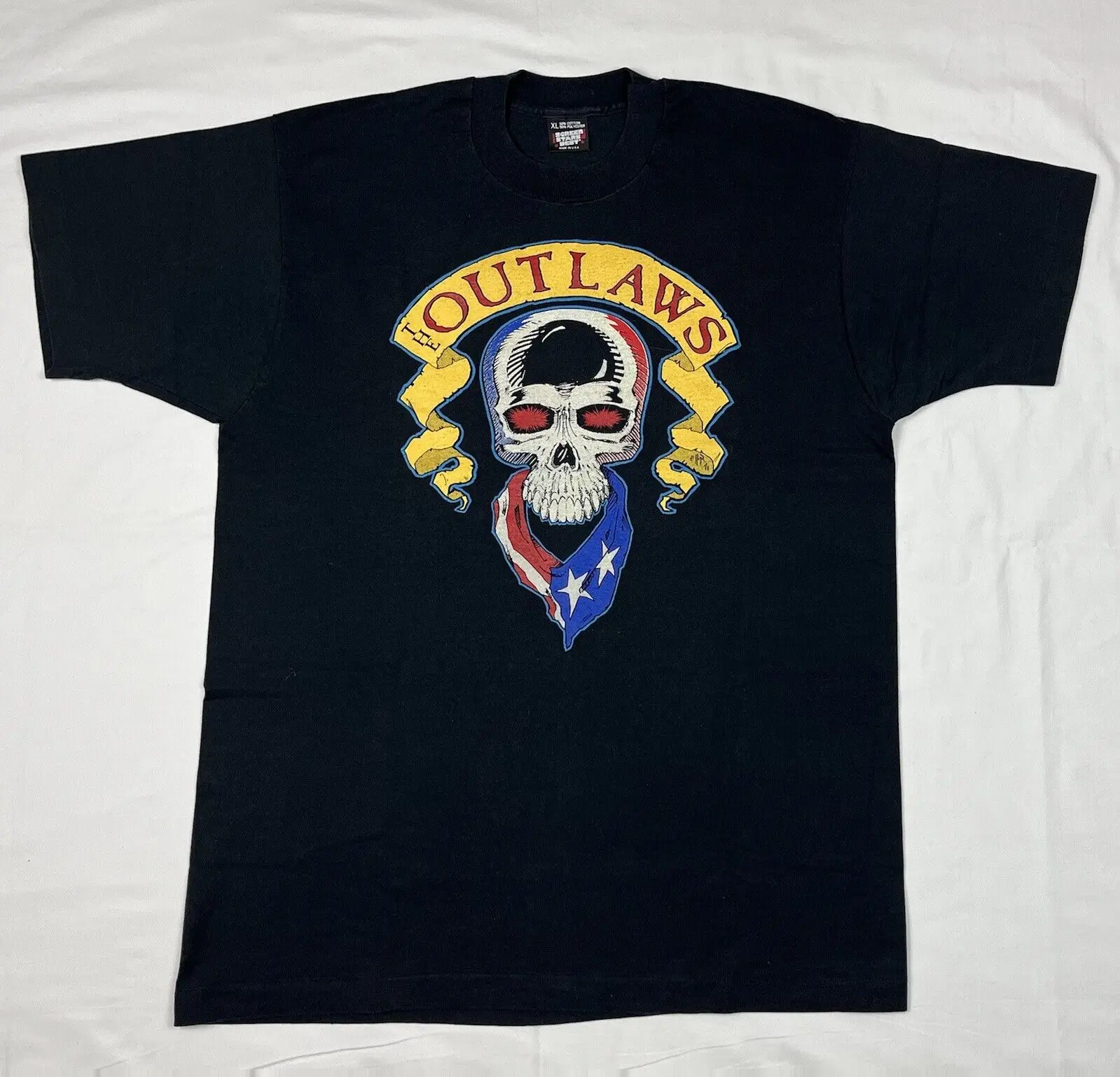 Vtg The Outlaws Mens Band T Shirt Xl 90S Screen Stars Black Skull Bandana A1