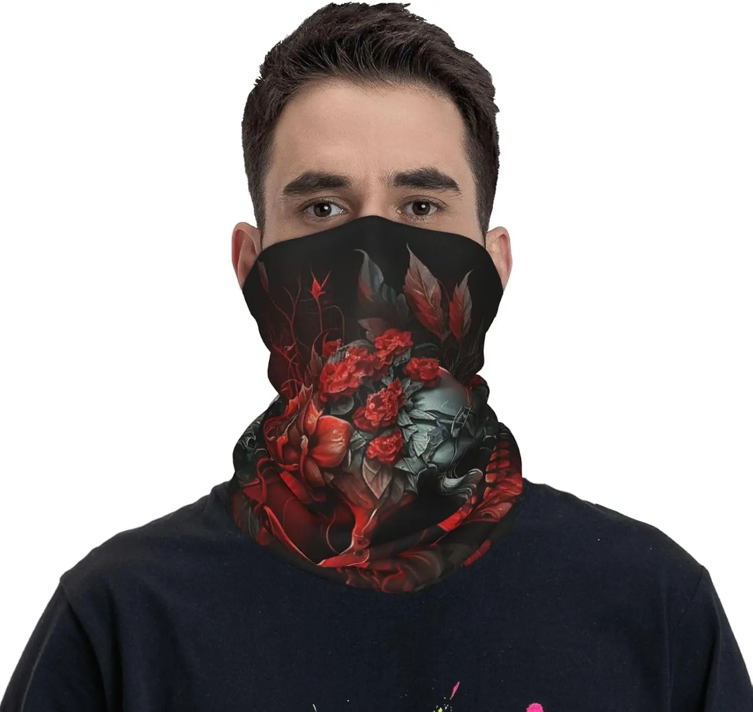 Skull and Red rose flower Dark Neck Gaiter Face Cover Scarf Balaclava Bandana for Women Men Gaiter Mask for Motorcycle