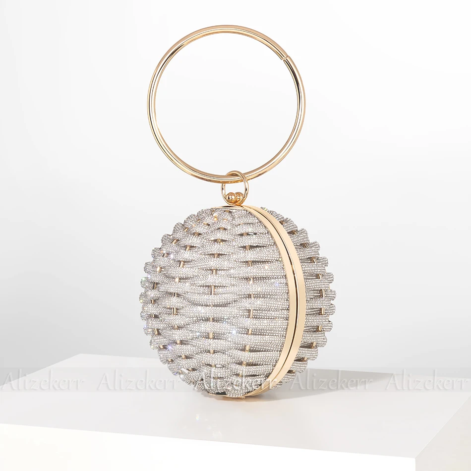 Imagem -02 - Alizekerr-round Rhinestone Evening Clutch Bags para Mulheres Circular Ball Shaped Bolsas de Diamante Tecido Bolsas para Casamento Boutique