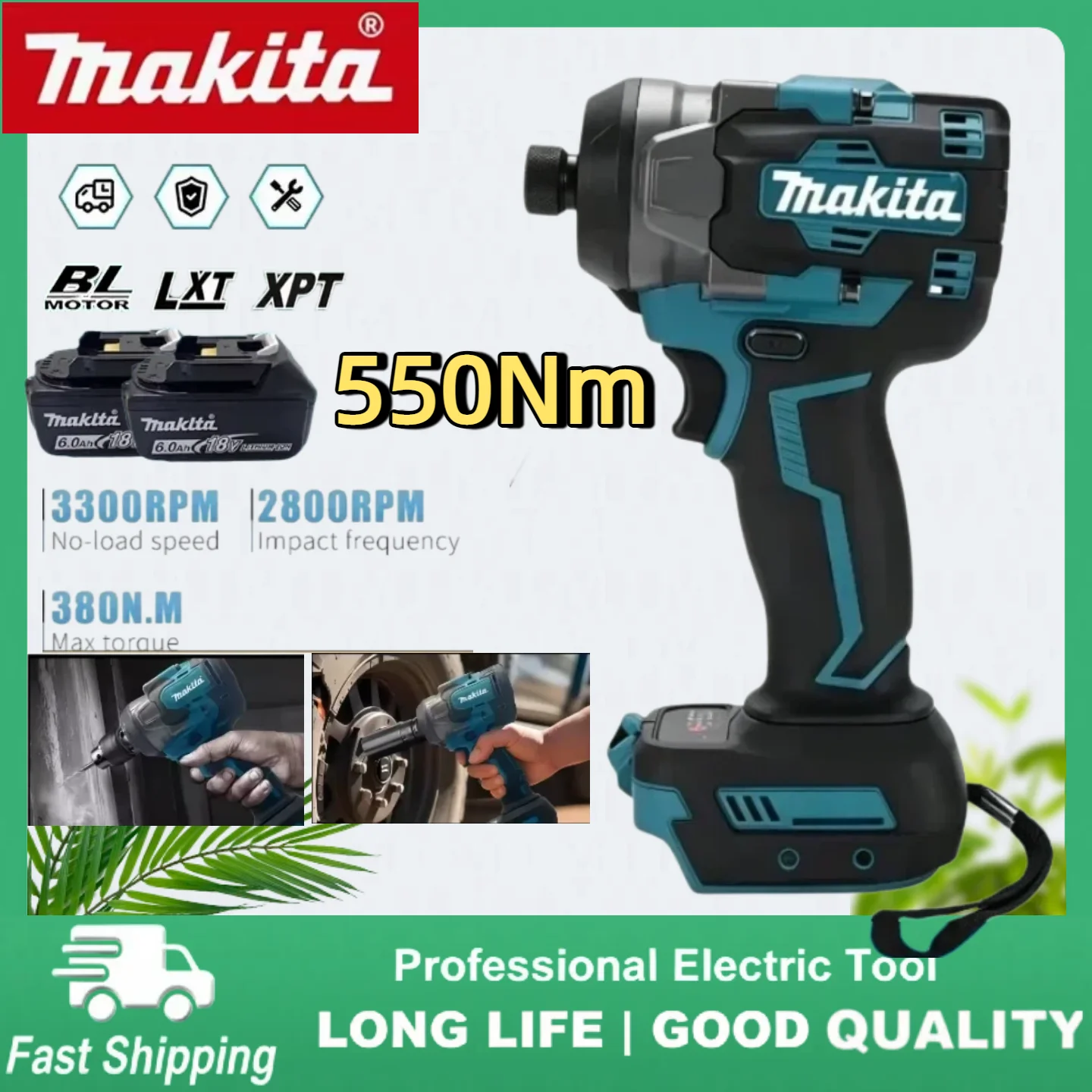 

Makita 550Nm High Torsion Cordless Impact Wrench 3500IPM High Concentricity Heavy Duty Tool For Electrical Equipment Maintenance