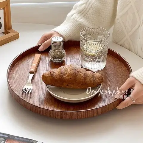 24cm 27cm 30cm Yuvarlak Akasya Ahşap Servis Tepsisi Dekoratif Tepsi Çiftlik Evi Mumluk Tepsi Mutfak Tezgahı Ev Dekorasyonu için
