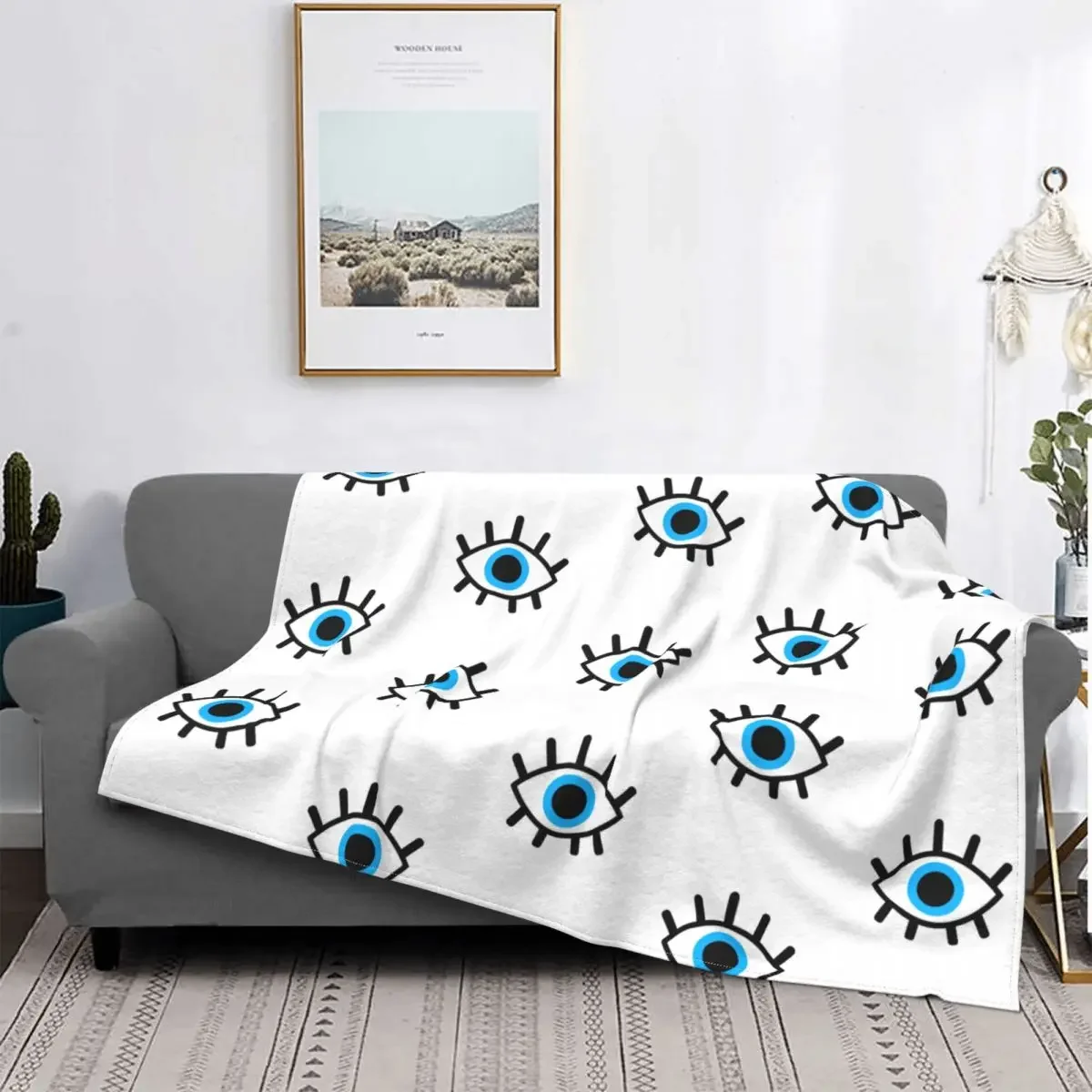 Magic Eye Blanket Cover Flannel Beauty Eyelash Evil Blue Eye Super Warm Throw Blanket for Home Couch Bedroom Quilt