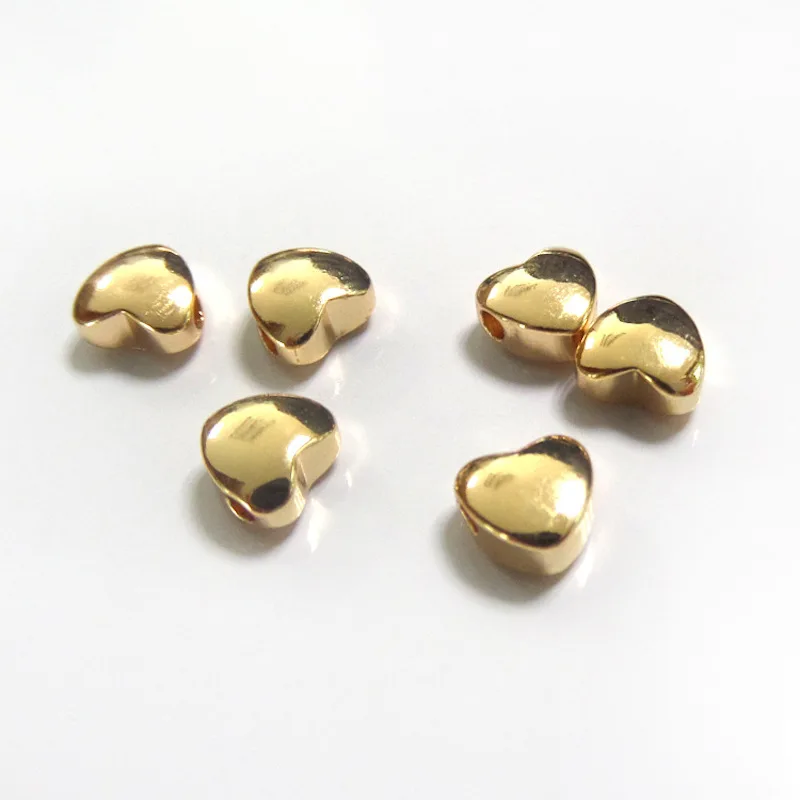 100pcs DIY materials fittings smooth cross hole heart shaped bead peach copper