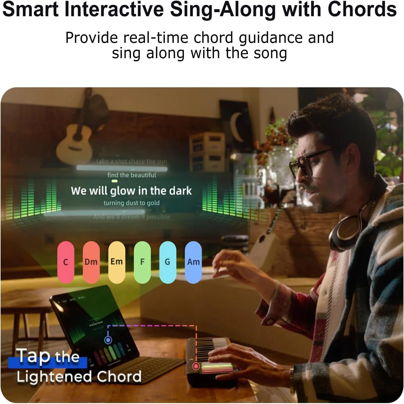 Smart Piano keyboard with Colored Light-up Keys,Smart Interactive Sing-Along with Chords,Free Lessons,MIDI,Portable Bag