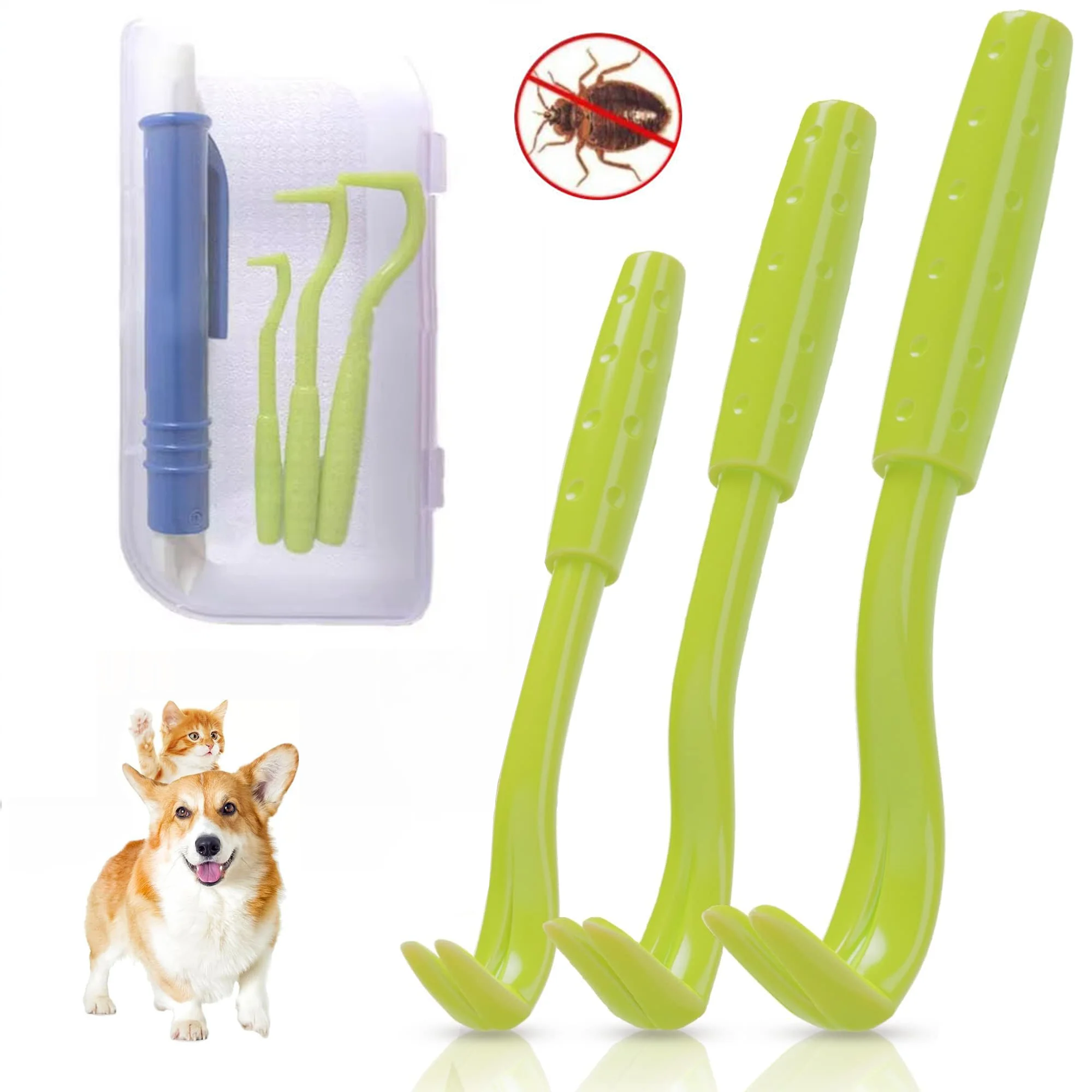 4 in 1 Tick Remover Tool Professional Removal Tweezers for Humans & Pets Flea and Tick Removal Remover Tools