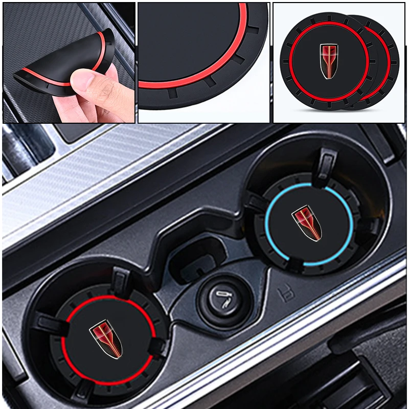 2 PCS Car Leather Coasters Non-Slip Coasters Silicone Coasters Car Bottle Cage Liners For Hongqi HS5 H5 H9 E-QH5 HS7 E-HS9 H7