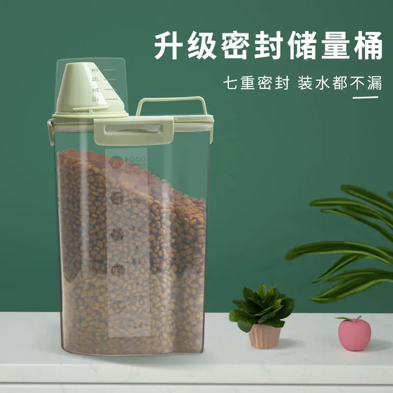 

Dog Cat Food Pail Plastic Storage Tank with Measuring Cup Container Moisture-proof Sealed Jar Pet Supplies Accessories