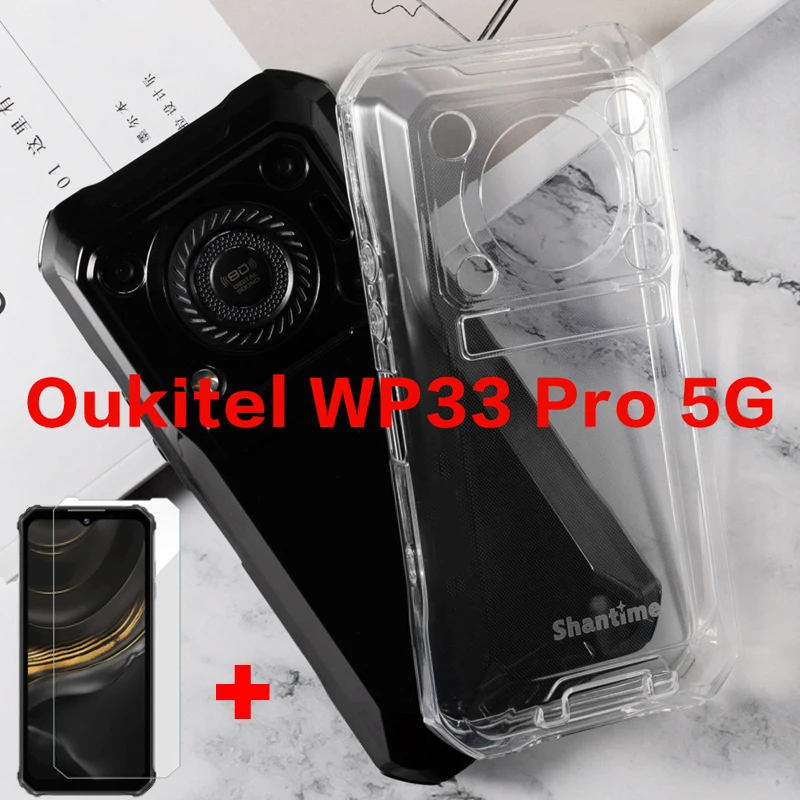 2in1 Tempered Glass For Oukitel WP33 Pro Case Silicon TPU Transparent Phone Cover for OUKITEL WP33Pro WP 33 Pro Screen Protector