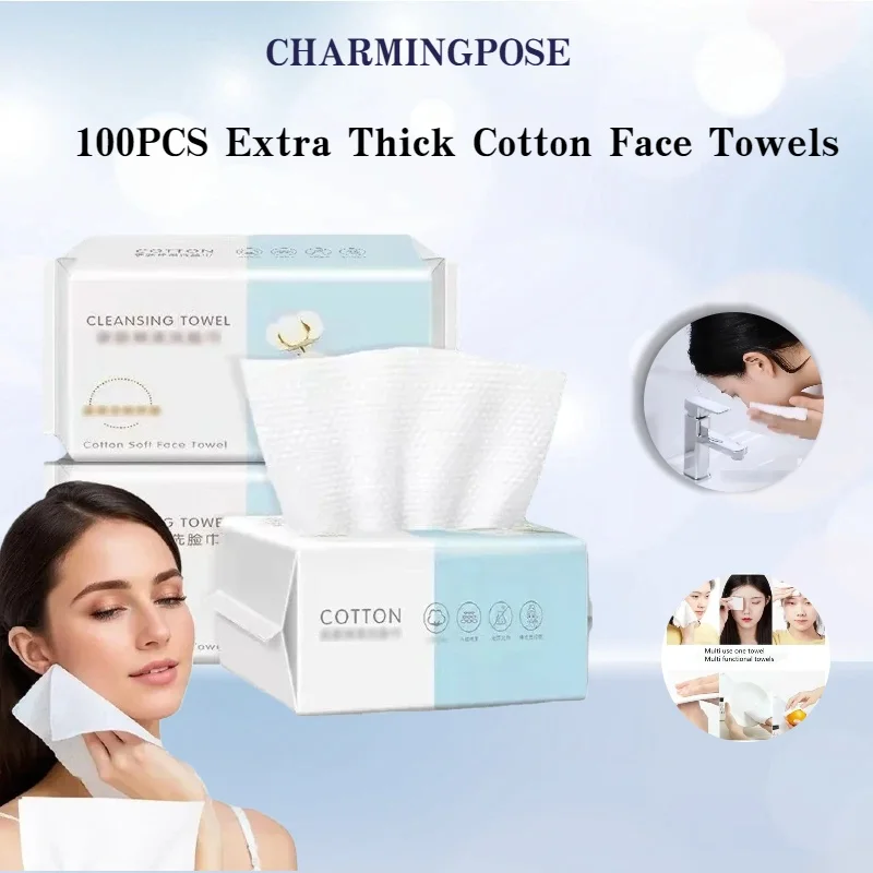 

100 шт биоразлагаемых полотенец для лица | Очень плотное хлопковое средство для снятия макияжа | Гипоаллергенные одноразовые салфетки для ежедневного ухода за кожей