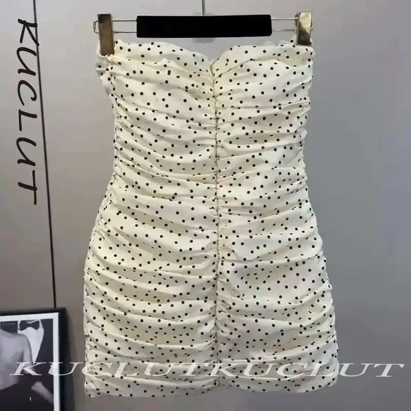 فساتين KUCLUT 2025 عصرية بدون حمالات مُزينة بالزهور للنساء فستان من الدانتيل مقسم للحفلات المسائية ملفوف على الورك فستان نسائي عصري K320 #6