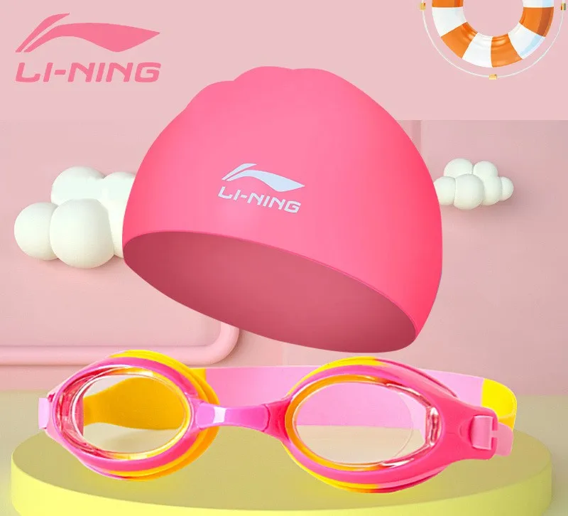 LINING Kids Anti-Fog UV Protection Waterproof Adjustable Silicone Swim Goggles+Caps Professional Sports Diving Eyewear Glasses