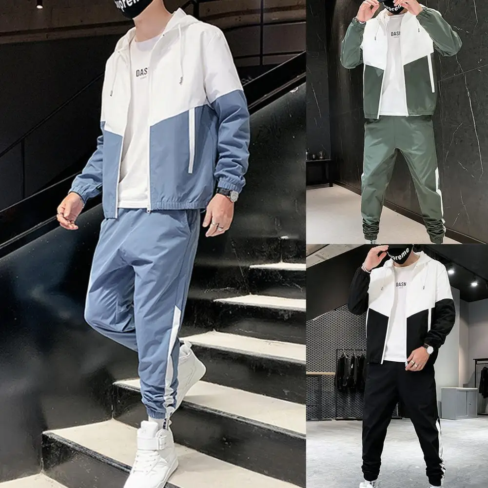 Spring and Autumn New Men\'s Sportswear Casual Jogger Hooded Sportswear Jacket and Pants 2-Piece Hip Hop Running Sports Suit