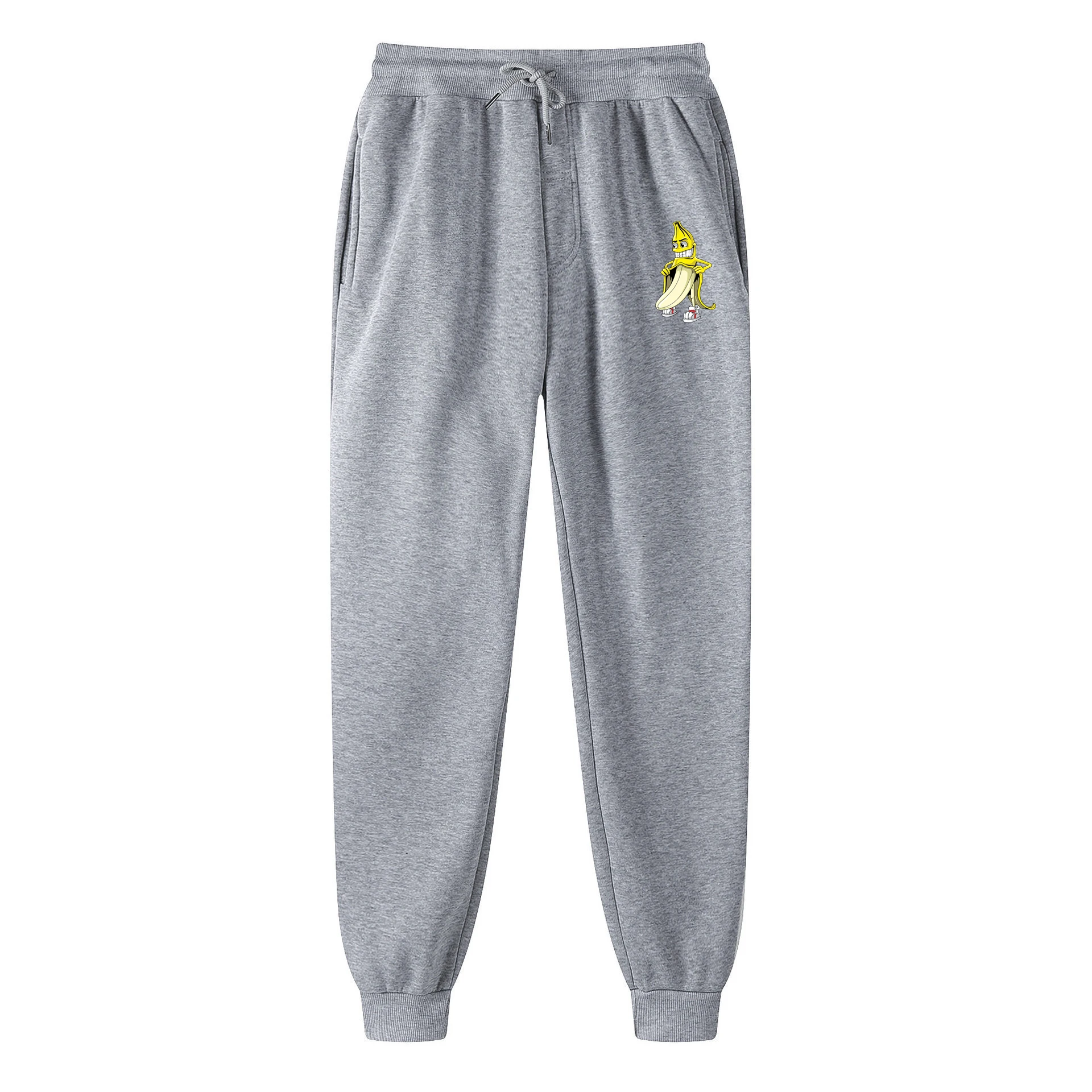Men's Cartoon Banana Print Sweatpants, Casual Joggers, Loose Fit Sports Pants, Fleece Lined Trousers, Streetwear Track Pants