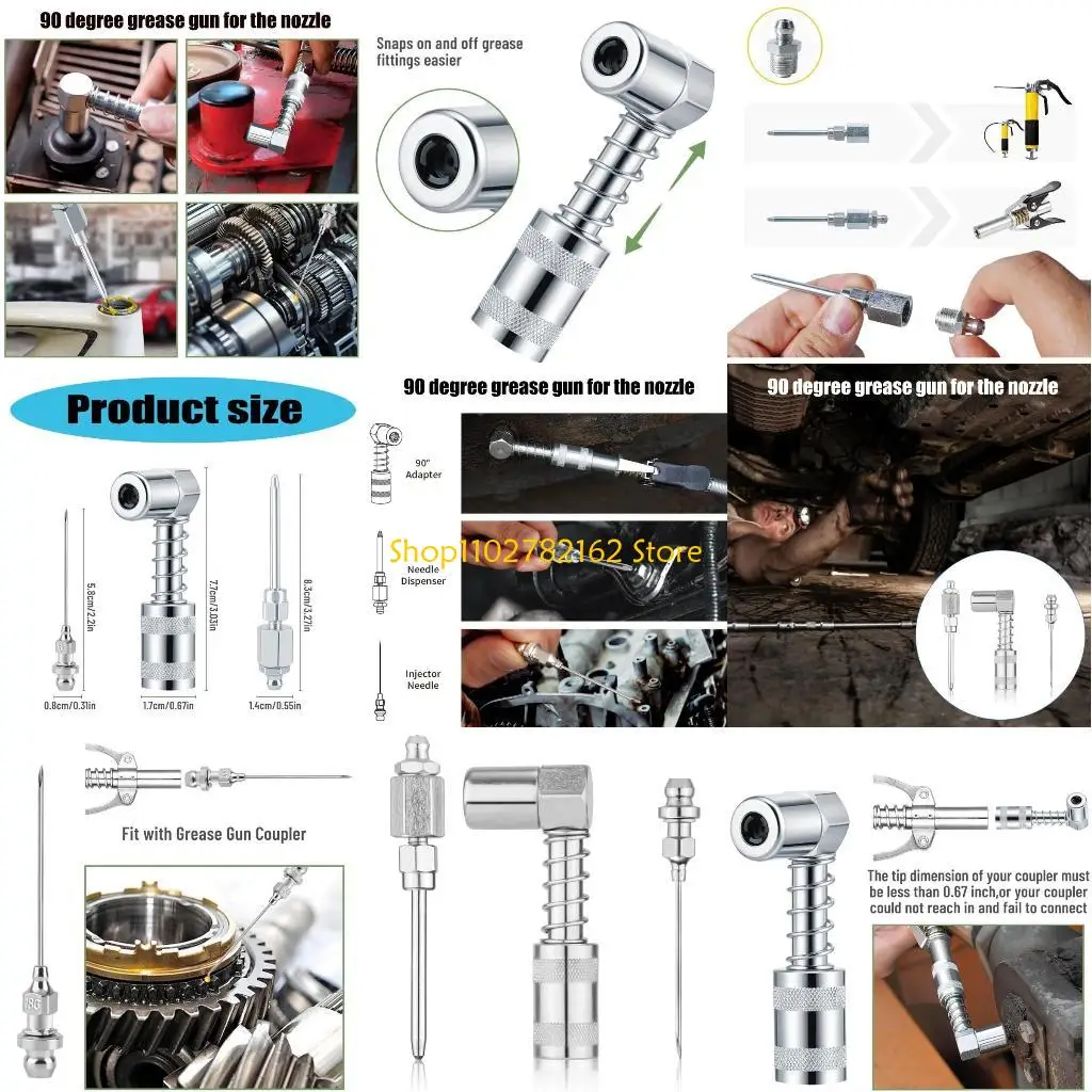 

547B Grease Injection Tool, 90 Degree Needle Nozzle Set with Protective Covers Suitable for Mechanical Fittings Workshop Use