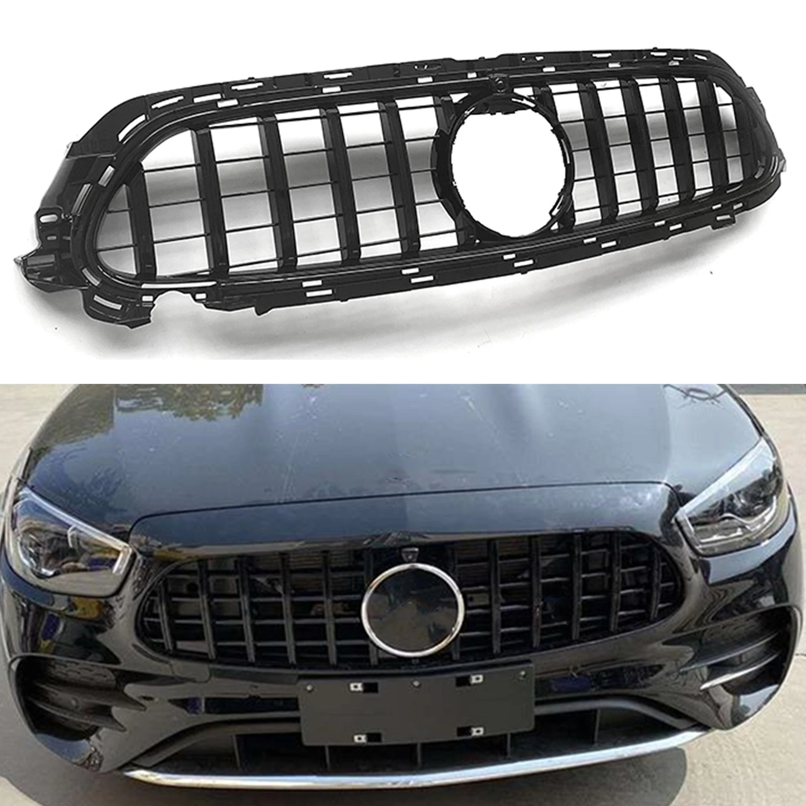 

Upper Grille Grill For Mercedes Benz E Class W213 2021-2023 Coupe 2 Door Sport GT Style Black/Silver Front Bumper Hood Mesh Grid