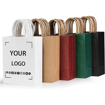 Sac en papier portable de couleur d'accompagnement Vêtements Cadeau Shopping Sac fourre-tout Sac en papier kraft à emporter Impression personnalisée (hors frais d'impression)