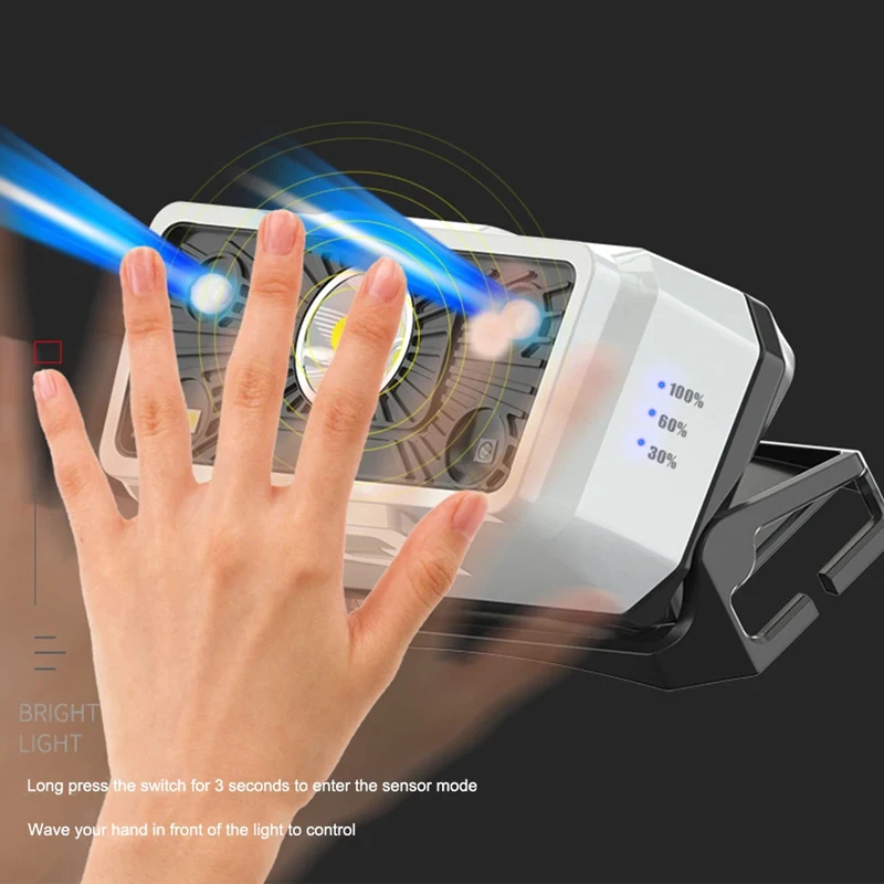 IPX5 Headlight USB Rechargeable Powerful Sensor Headlamp Waterproof Dual G18 5 Mode Spotlight Outdoor Fishing Night Light